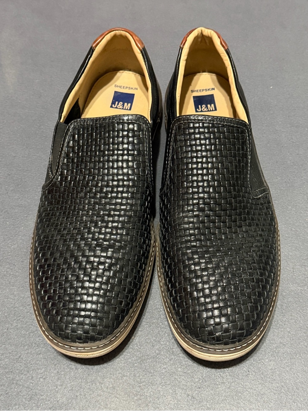 Johnston & Murphy McGuffey Men's Black Woven Leather Slip-On Shoes Size 13M